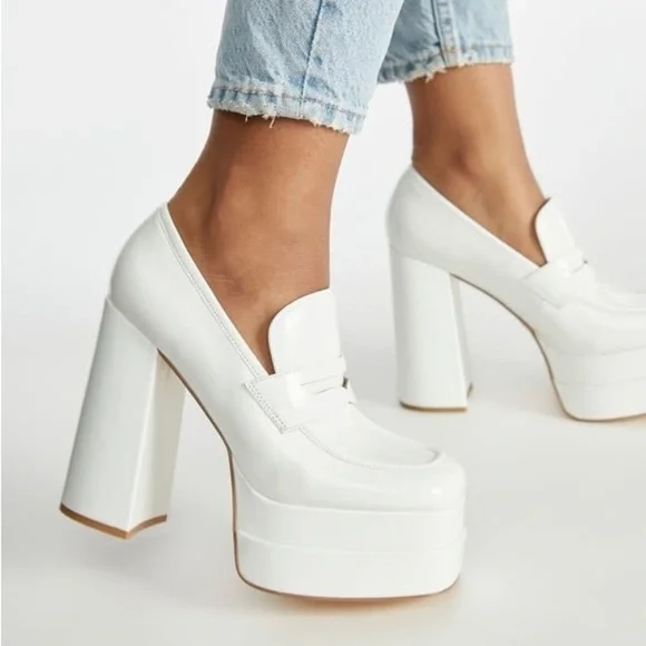 Shoe Dazzle Women’s Margaux White Platform Loafer Chunky Heel Shoes Size 8 New - Picture 2 of 14